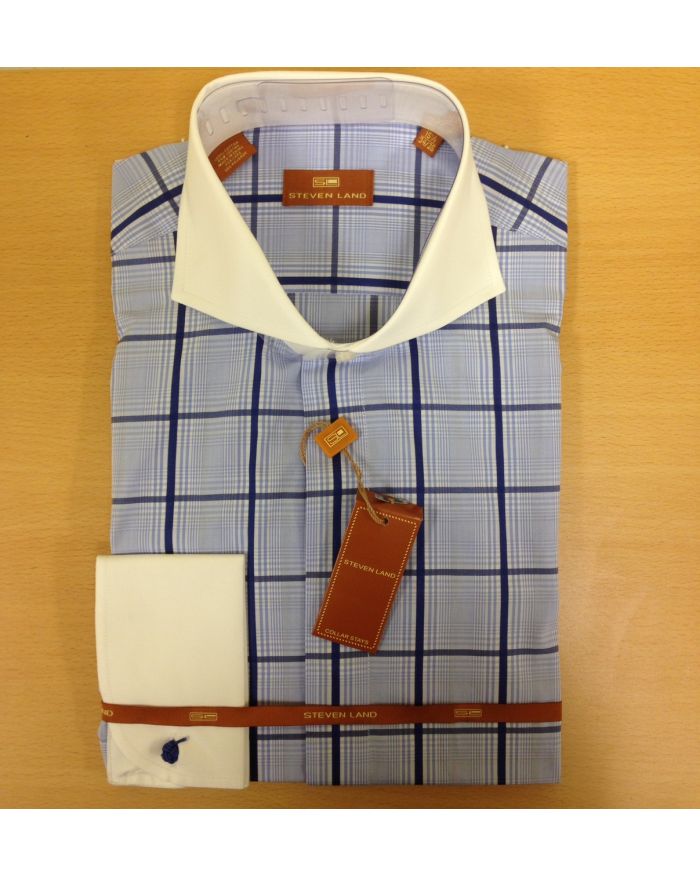 Men's Steven Land Windowpane Checked Dress Shirt - Blue