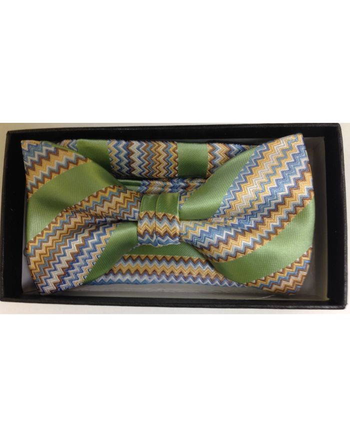 Men's Designer Unique Striped Bow Tie + Hanky - Martini Green and Gold