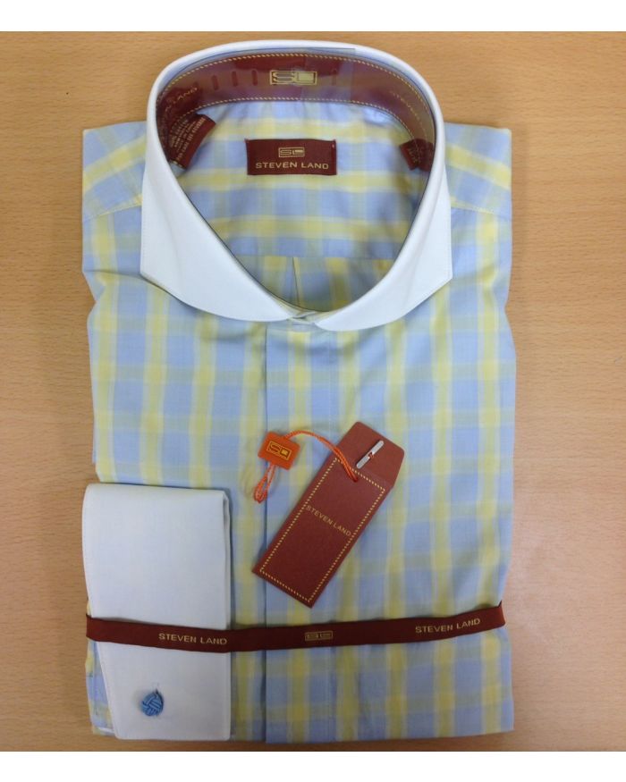 Men's Steven Land Elegant Large Checked Dress Shirt - Blue/Yellow