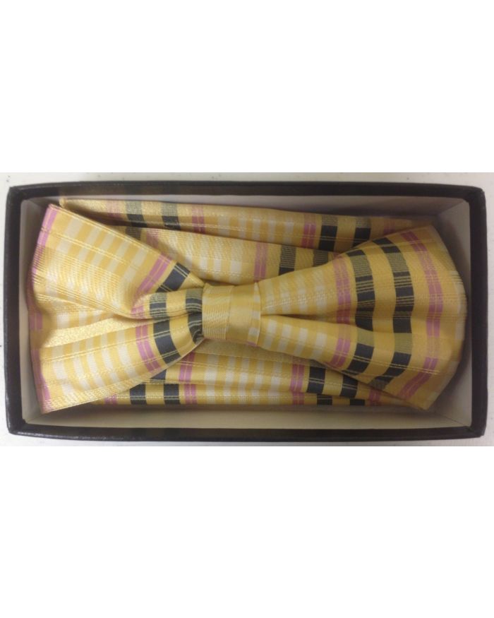 Men's Elegant Checked Pattern Bow Tie - Gold/Black