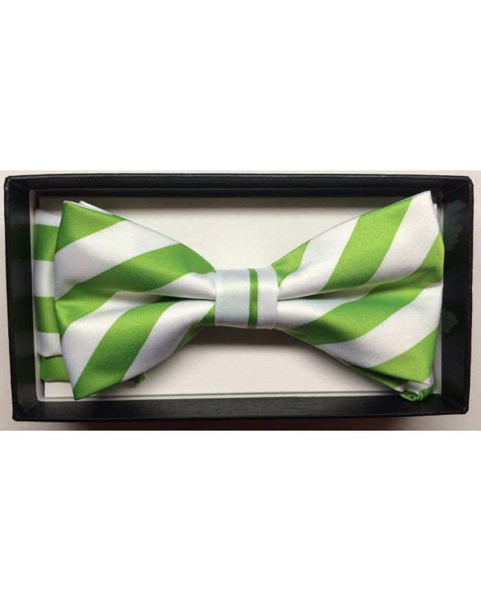 Men's Diagonal Striped Bow Tie + Hanky - Martini & White