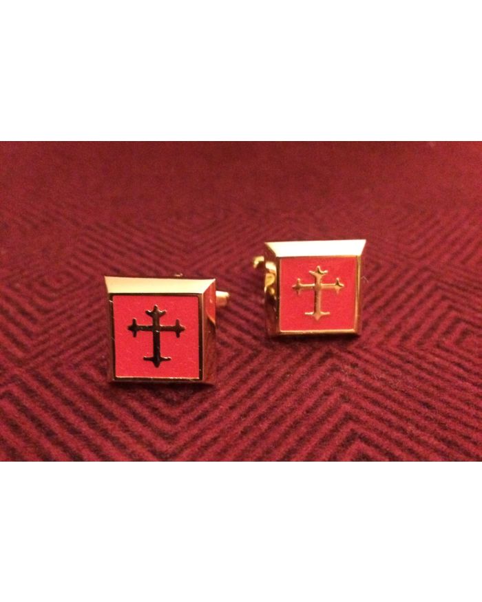 2 Pc. Gold Square Cufflinks w/ Red Cover
