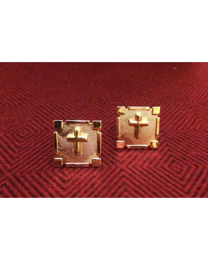 2 Pc. Gold Square Cufflinks w/ Gold Crosses