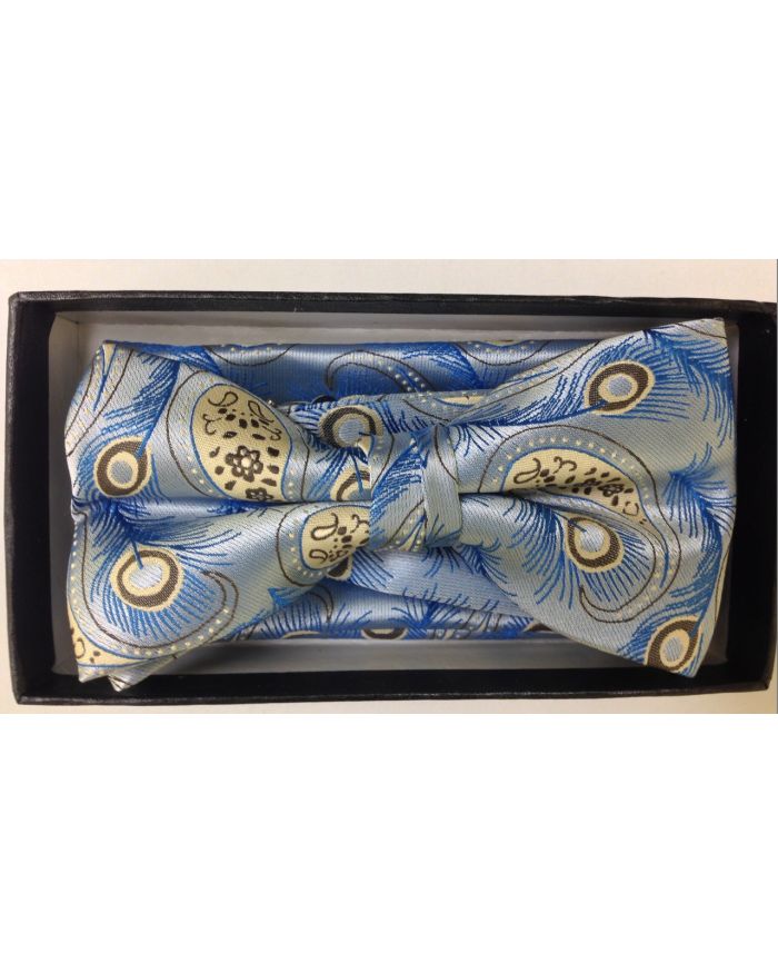 Men's Tropical Vaction Paisley Bow Tie - Sky Blue and Gold