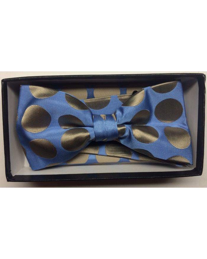 Men's Supreme© Polka Dot Bow Tie + Hanky - Sky Blue & Taupe
