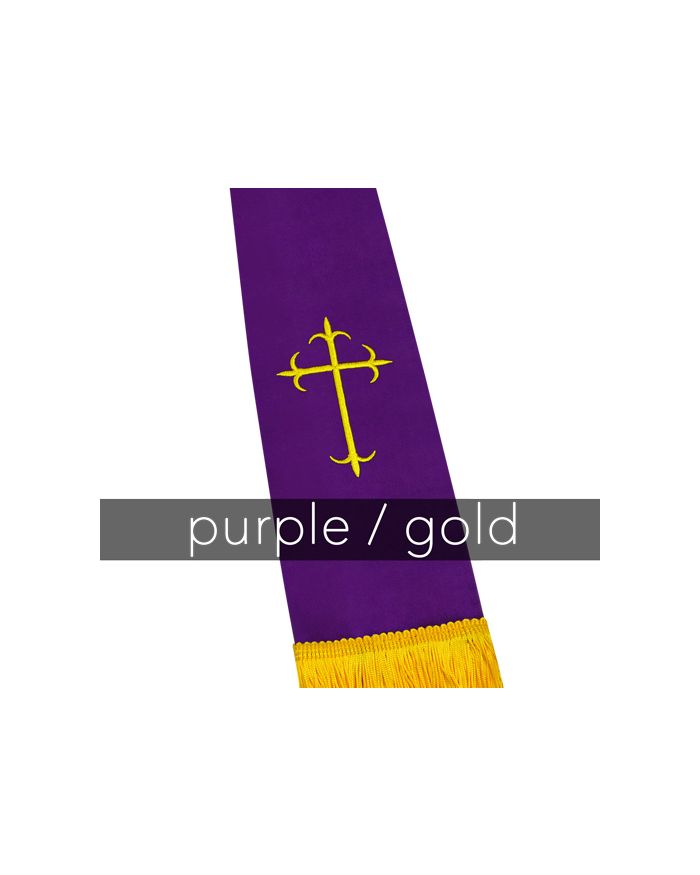 Clergy Stole - Purple Satin with Gold Latin Crosses