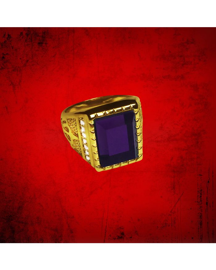 Mens Clergy Crown Ring with Deep Purple Stone 