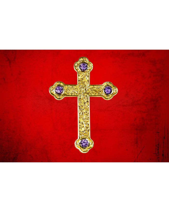 Bishop's Pectoral Cross in Gold with Purple Amethyst Stones