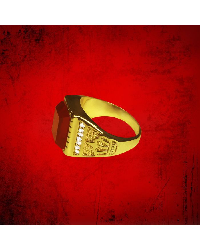 Mens Clergy Crown Ring with Deep Red Stone 