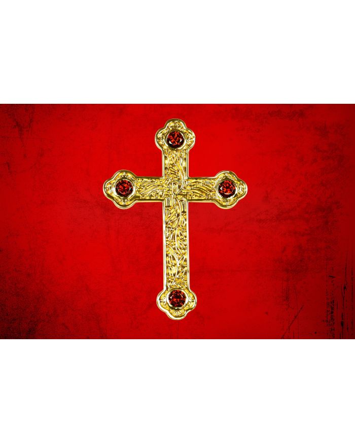 Gold Pectoral Apostle Cross with Red Stones