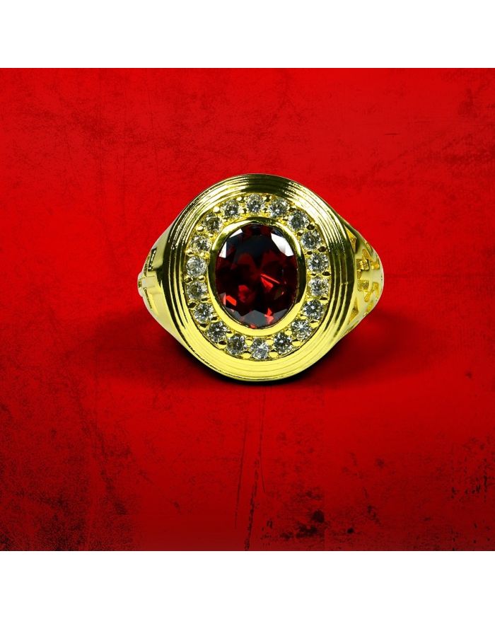Mens Premium Apostle Ring with Red Stone - Gold w/ Red