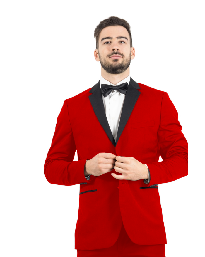 Red Men's 2-Button Tuxedo - Red with Black Lapel
