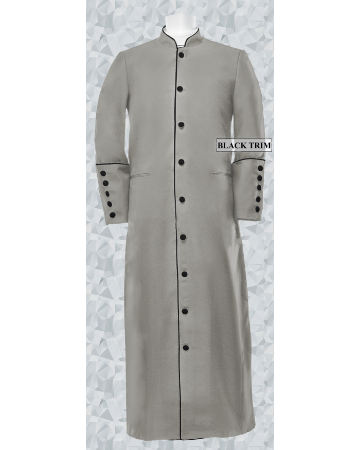 165 M. Men's Classic Pastor/Clergy Robe - Silver/Black Trim