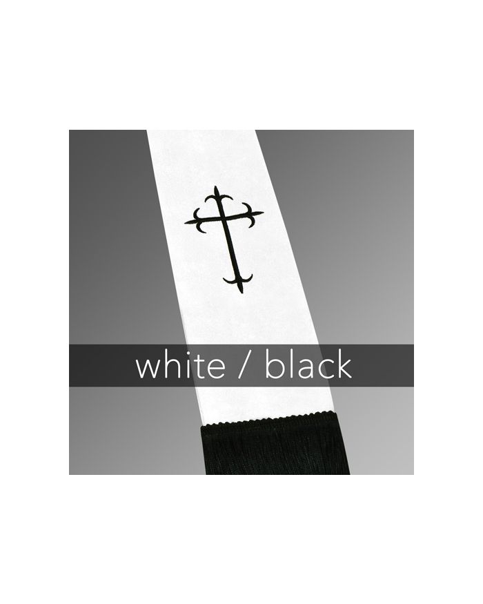 Clergy Stole - White Satin with Black Latin Crosses