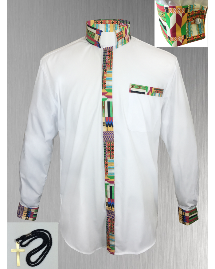 147. Custom Edition Kwangali Cloth Men’s Tab Collar Clergy Shirt Set - White