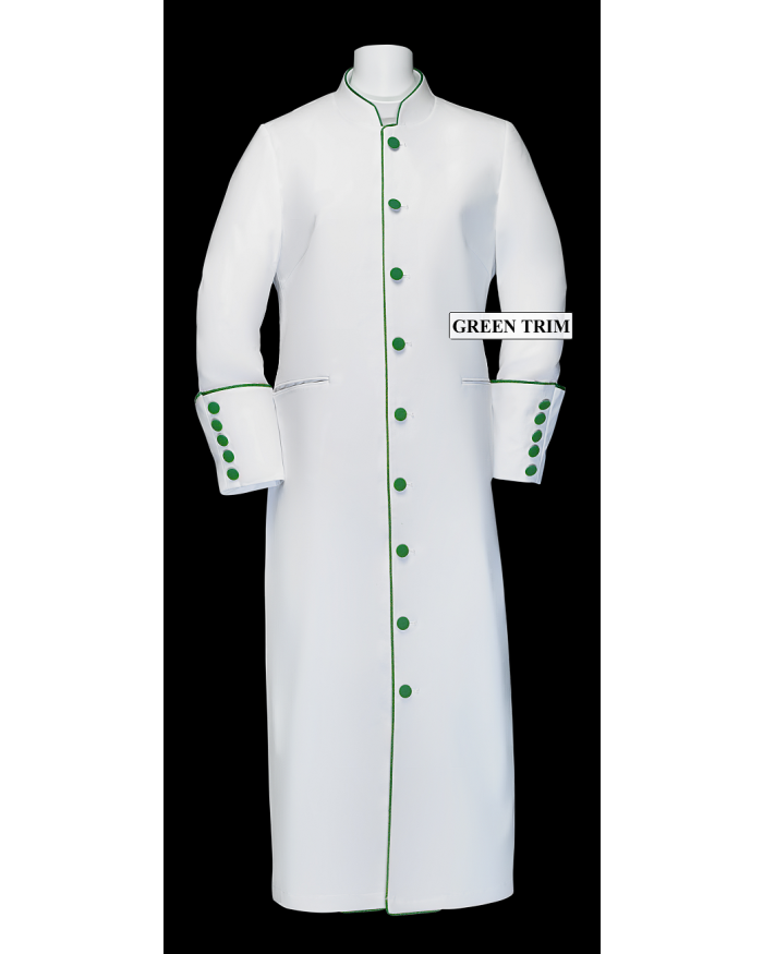 167 W. Women's Clergy/Pastor Robe - White/Emerald Trim