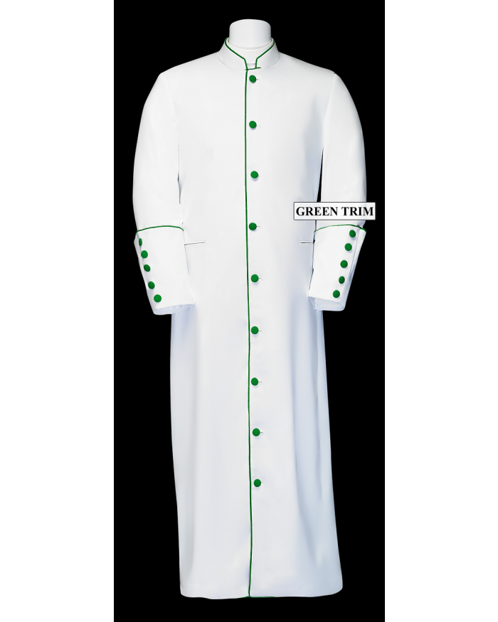 167 M. Men's Clergy/Pastor Robe - White/Emerald Trim