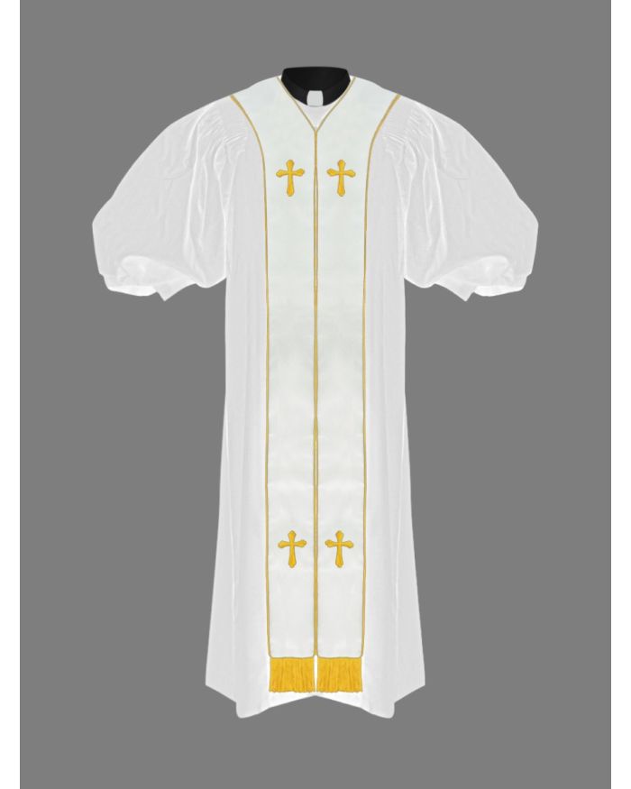 Pulpit Minister's Robe in White & Gold