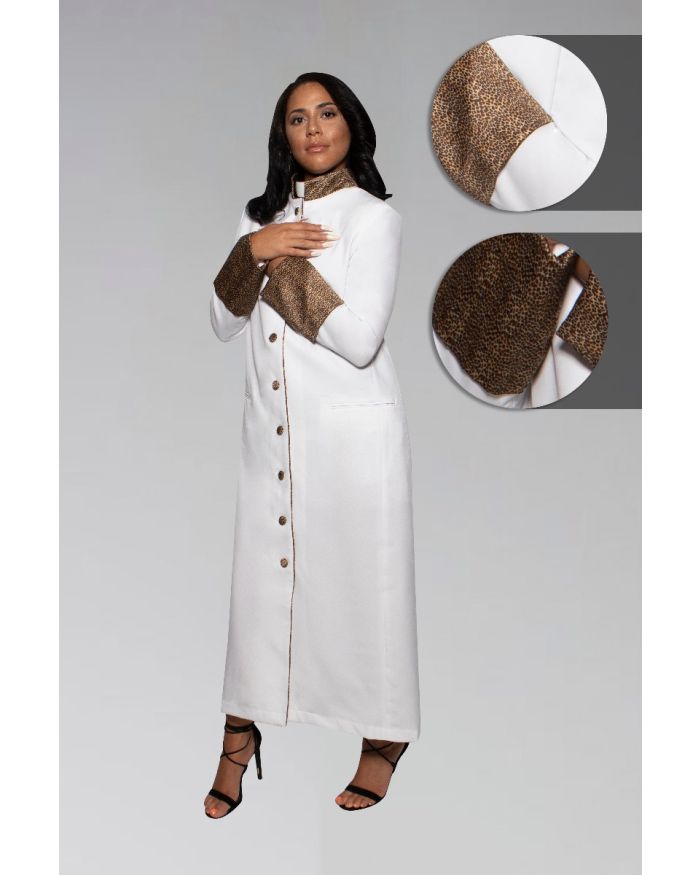 Suit Avenue Exclusive Women's Clergy Robe - White with Exotic Print