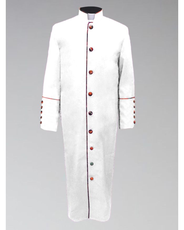 *Featured* Men's Clergy Robe - White with African Kente Cloth TRIM