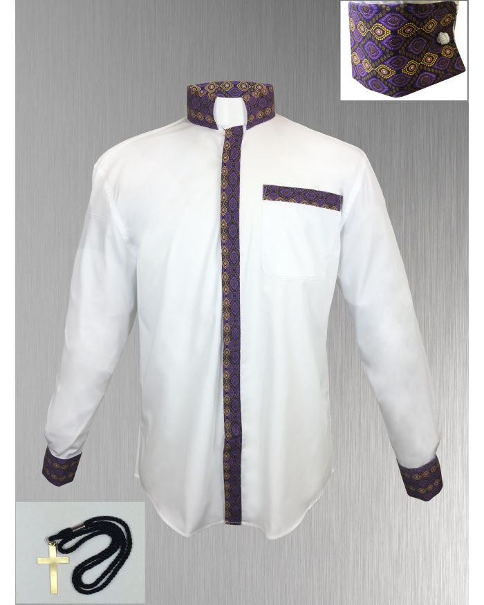 148. Custom Edition Gimba Cloth Men’s Tab Collar Clergy Shirt Set - White