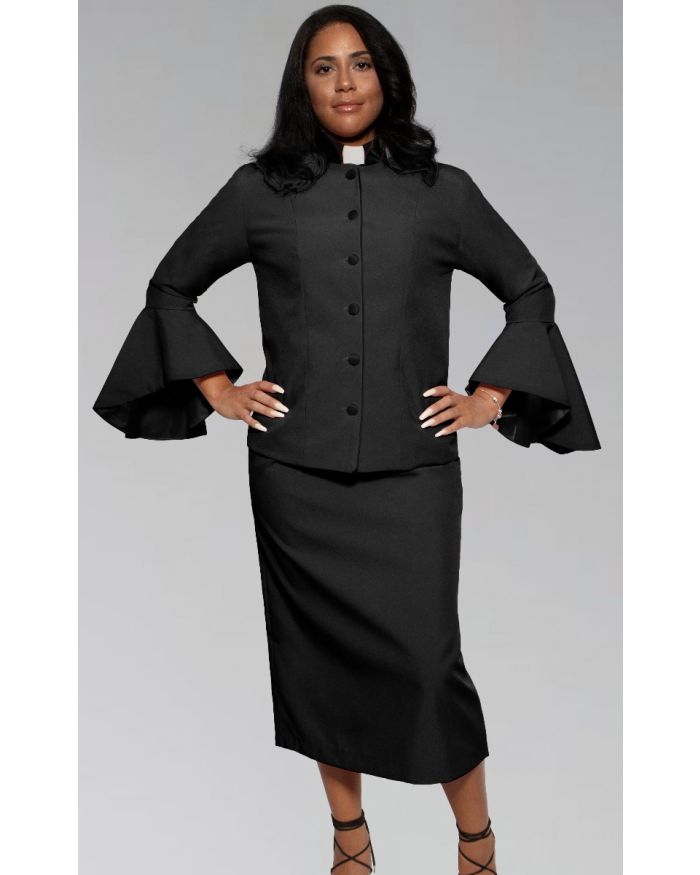 Ladies Black on Black Clergy Pastor Suit