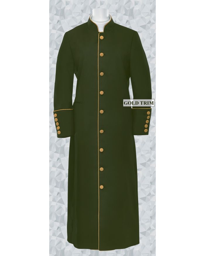 156 W. Women's Clergy/Pastor Robe Olive Green/Gold Trim