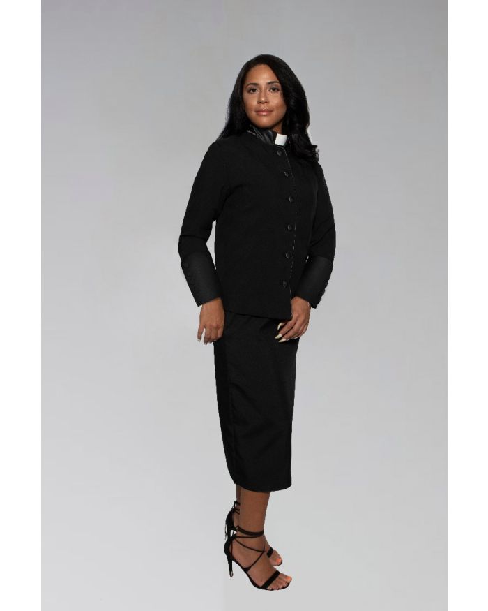 Ladies Clergy Suit in Black with Black Cuffs