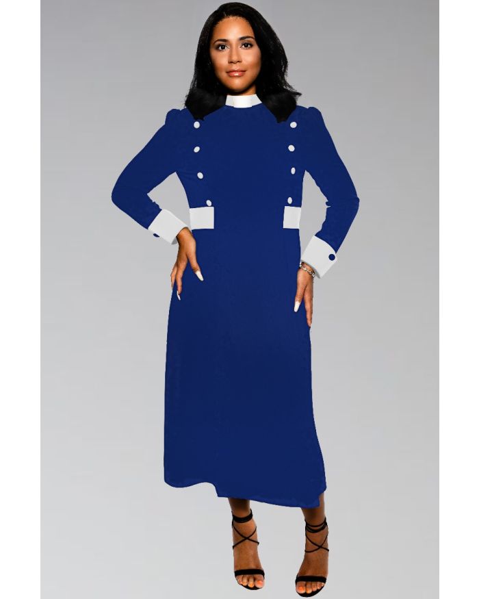 Modern Priest Clergy Dress for Women in Royal and White
