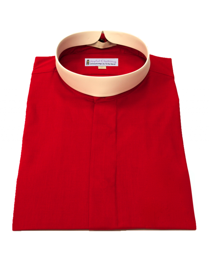 257. Men's Short-Sleeve (Banded) Full-Collar Clergy Shirt - Red