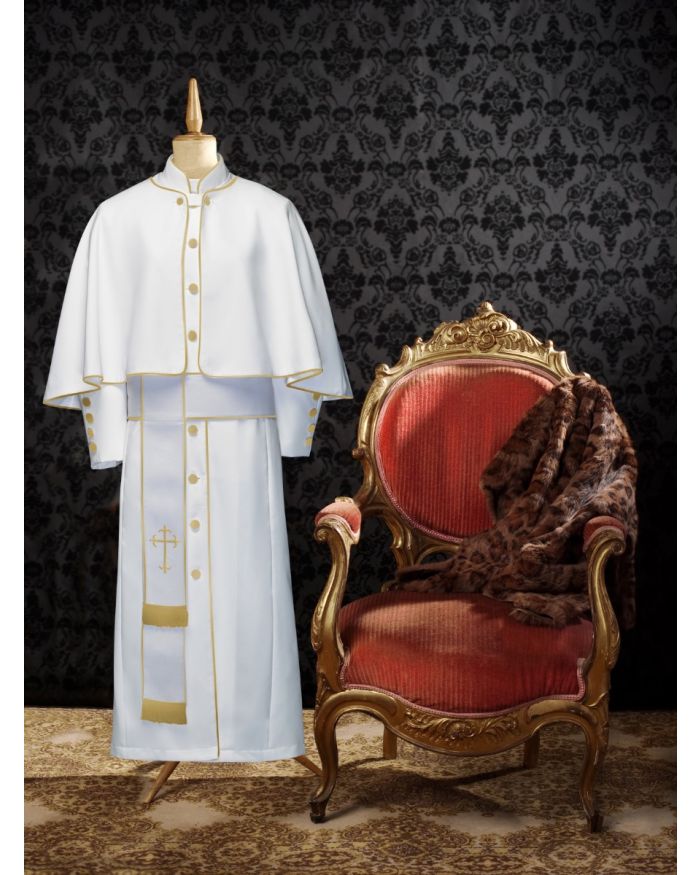 173 W. Limited Exclusive Women's Pastor/Clergy Robe White/Deep Gold Luxury Ensemble