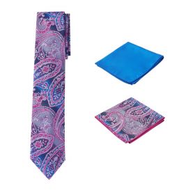 Men's Unique Printed Paisley Pink Themed Necktie w/ 2 handkerchiefs  
