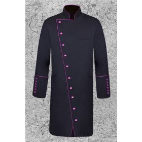 Men's Double Breasted Clergy Frock Jacket in Black and Purple with Three Quarter Length