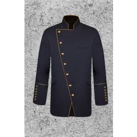 Men's Black and Gold Double Breast Clergy Jacket