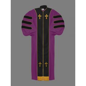 Dr. of Divinity Bishop Robe in Purple with Black and Gold Doctor Bars