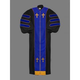 Dr. of Divinity Clergy Robe in Black with Blue & Gold Doctor Bars 