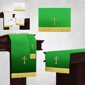 White and Green Church Parament Sets with Table Runner