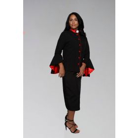 Women's Black and Red Clergy Preacher Suit with Open Sleeves and Tab Collar