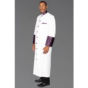 827 M. Men's Clergy Robe - White with Special Purple/Gold Brocade