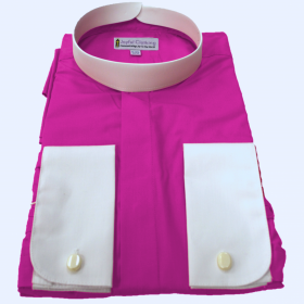 Men's Fuschia Banded Clergy Shirt w White Collar and French Cuffs