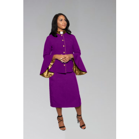 Suit Avenue Women's Clergy Suit - Purple/Gold Flared Sleeve