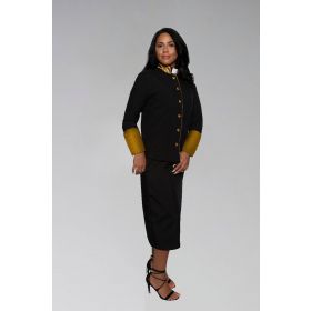 Ladies Clergy Suit in Black with Stately Satin Gold Cuffs
