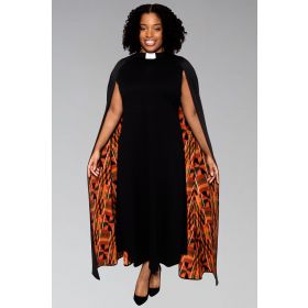 Women's Modern Clergy Dress Black with Kente Cape