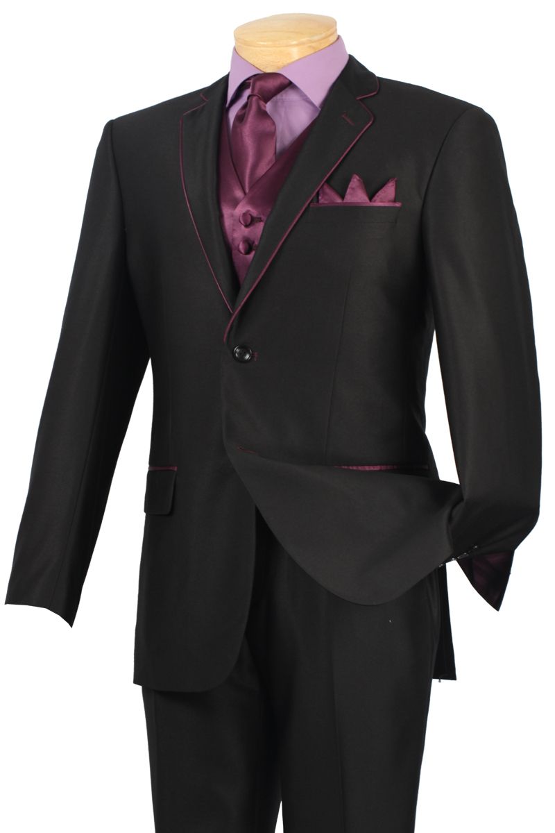 Fancy Formal Fashion Suit 5 Pc. Suit Black/Purple 