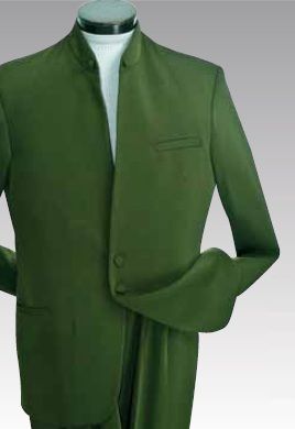 Open-Collar 2-Button Clergy Suit - Olive