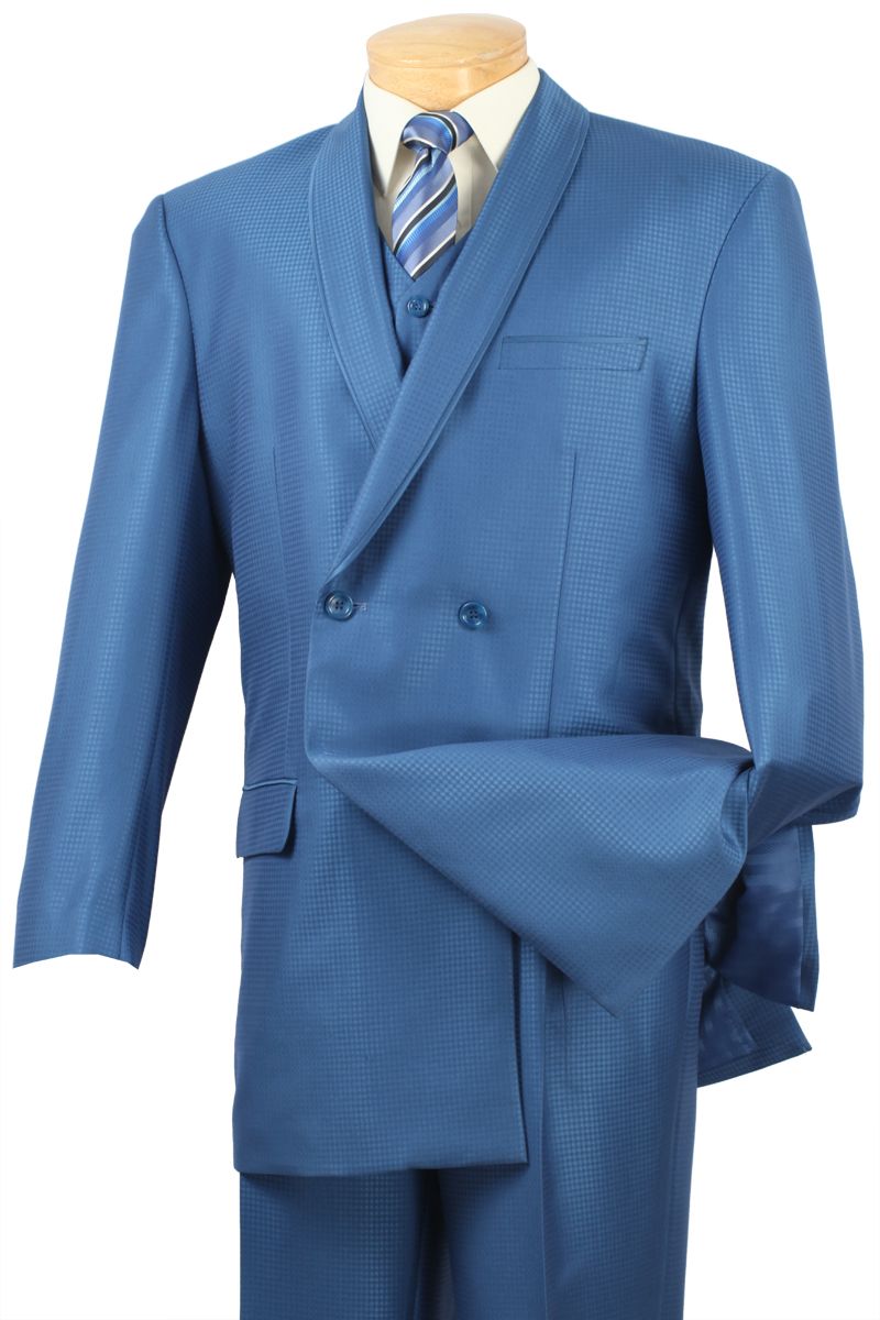 Men's Double Breasted Suit - Royal Blue with Vest