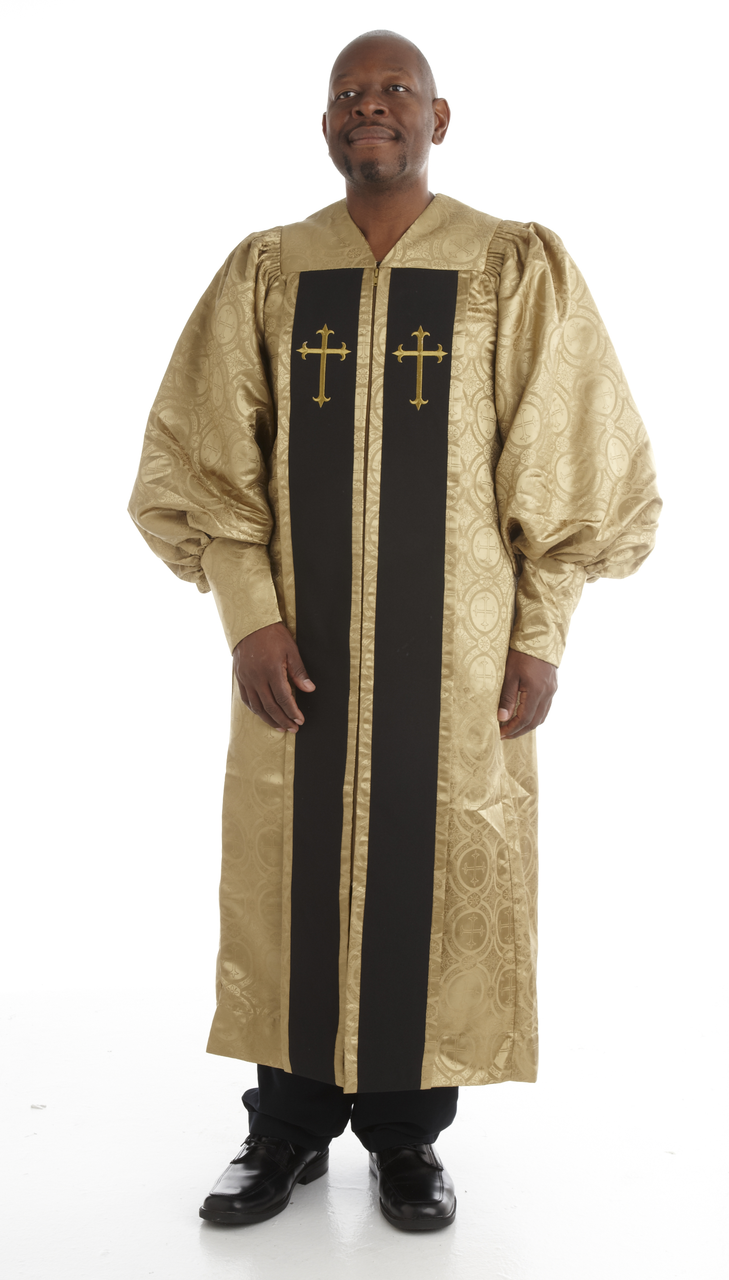 Gold and Black Brocade Pulpit Robe - Clergy Judicial Pulpit Robe