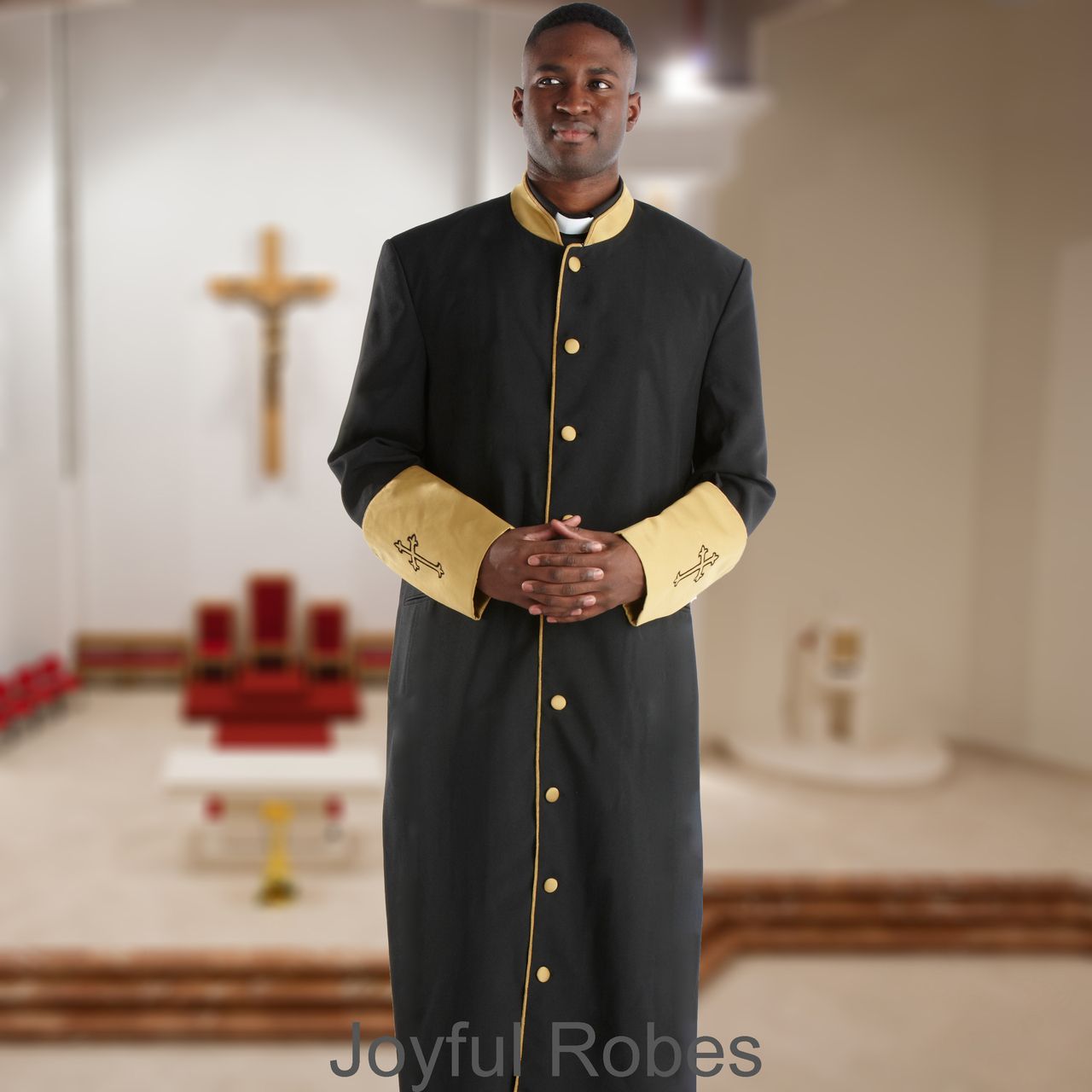 301 M. Men's Clergy/Pastor Robe Black/Gold Cuff