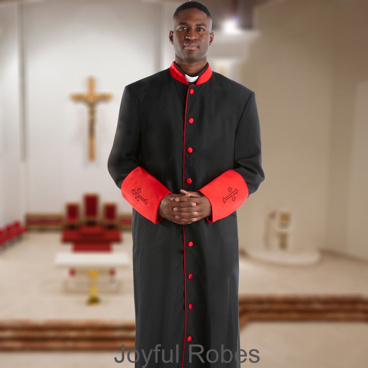 308 M. Men's Pastor/Clergy Robe - Black/Red Cuff