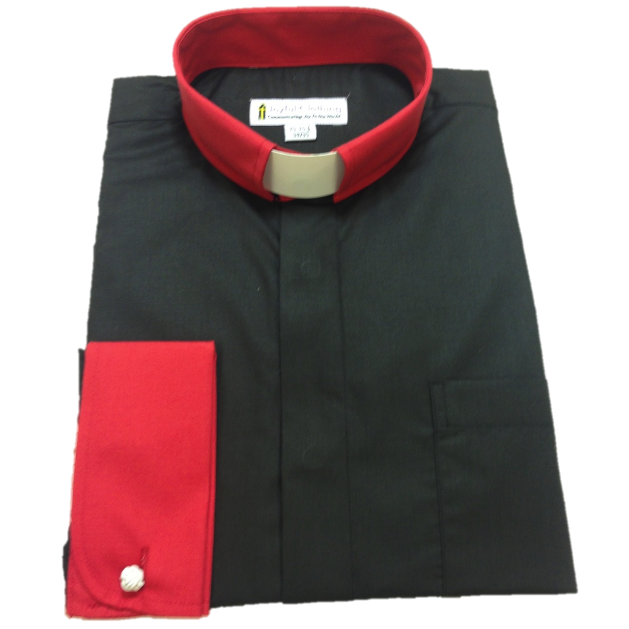 130. Men's Contrast Tab-Collar Clergy Shirt - Black/Red Collar